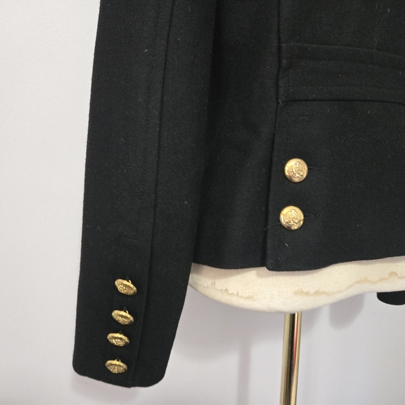MAX MARA Virgin Wool Cropped Black Peacoat. Gold Buttons, High Ribbed Collar. M - Picture 7 of 12